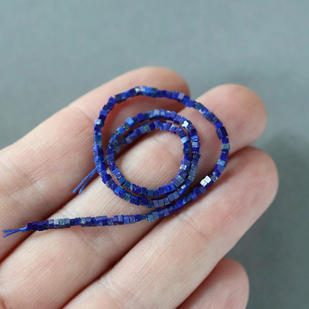1.5mm AAA Lapis Lazuli Tiny Cube Beads - Flat Square Natural gemstone 7"