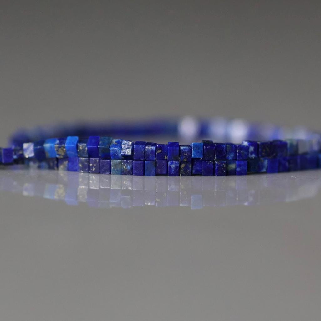 1.5mm AAA Lapis Lazuli Tiny Cube Beads - Flat Square Natural gemstone 7"