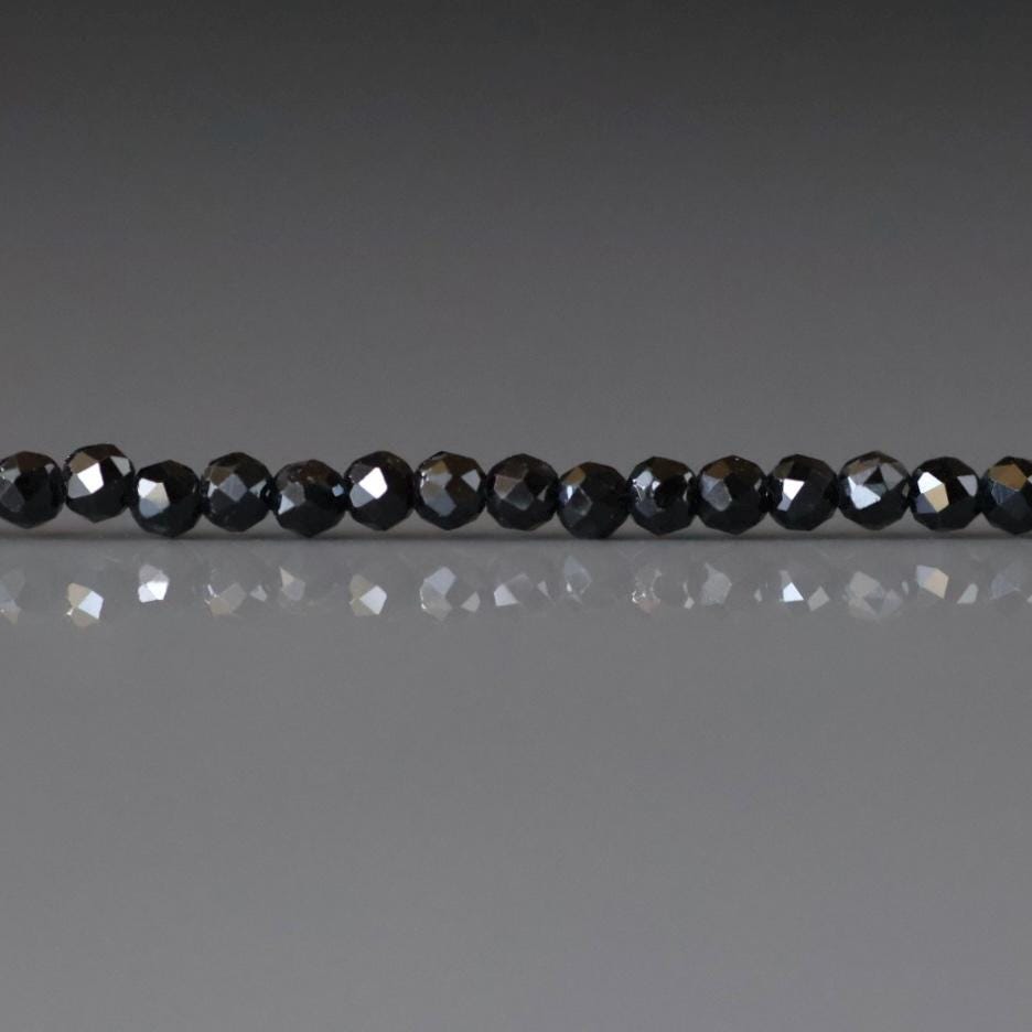 1.8mm Black Tourmaline Beads – Tiny Faceted Round Natural Gemstone 15" Strand