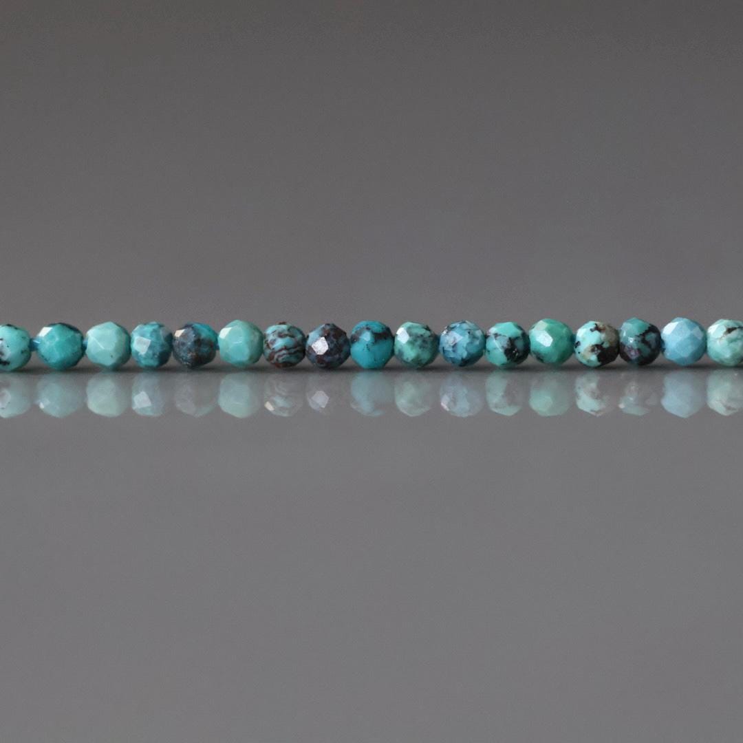1.8mm Rare Blue Turquoise Beads - Tiny Faceted Round Natural Gemstone 15" Strand