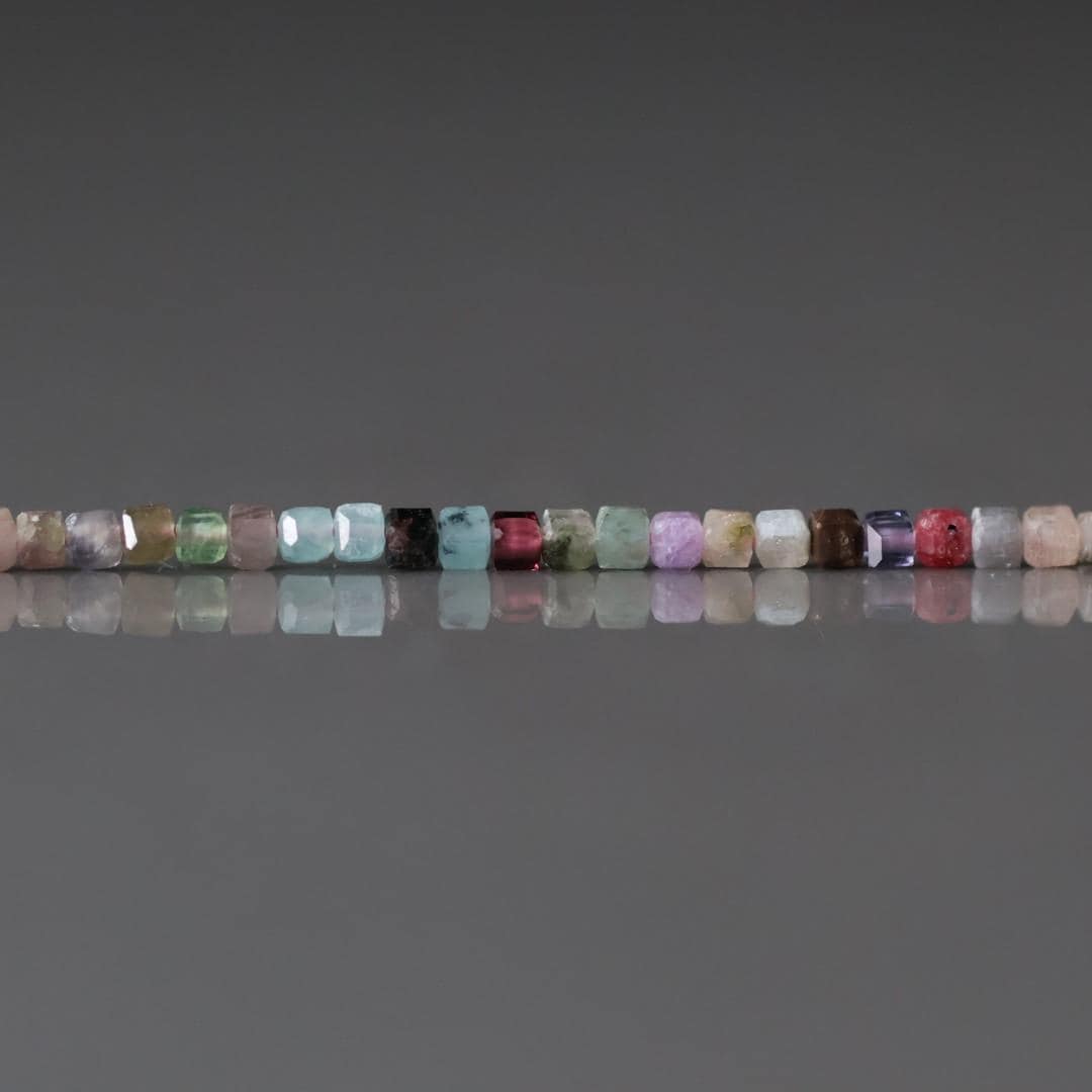 1.8mm Colorful Multi Gemstone Cube Beads 15" - Tiny Natural Gemstone
