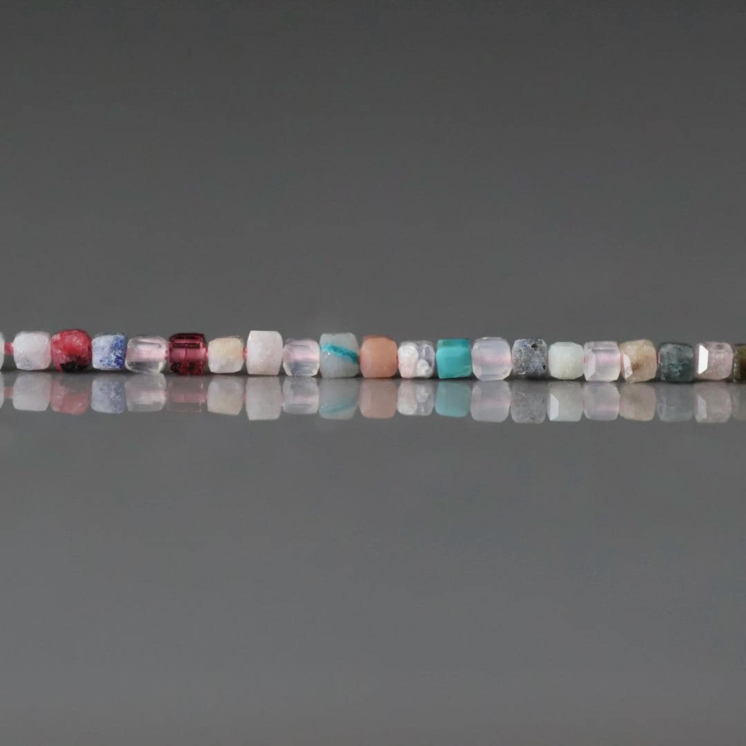 1.8mm Colorful Multi Gemstone Cube Beads 15" - Tiny Natural Gemstone