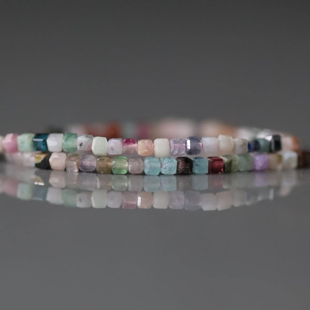 1.8mm Colorful Multi Gemstone Cube Beads 15" - Tiny Natural Gemstone