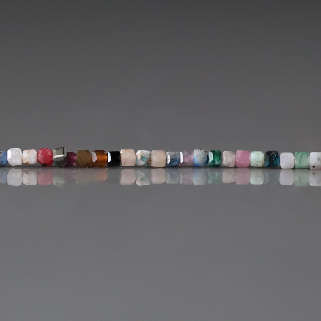 1.8mm Colorful Multi Gemstone Cube Beads 15" - Tiny Natural Gemstone