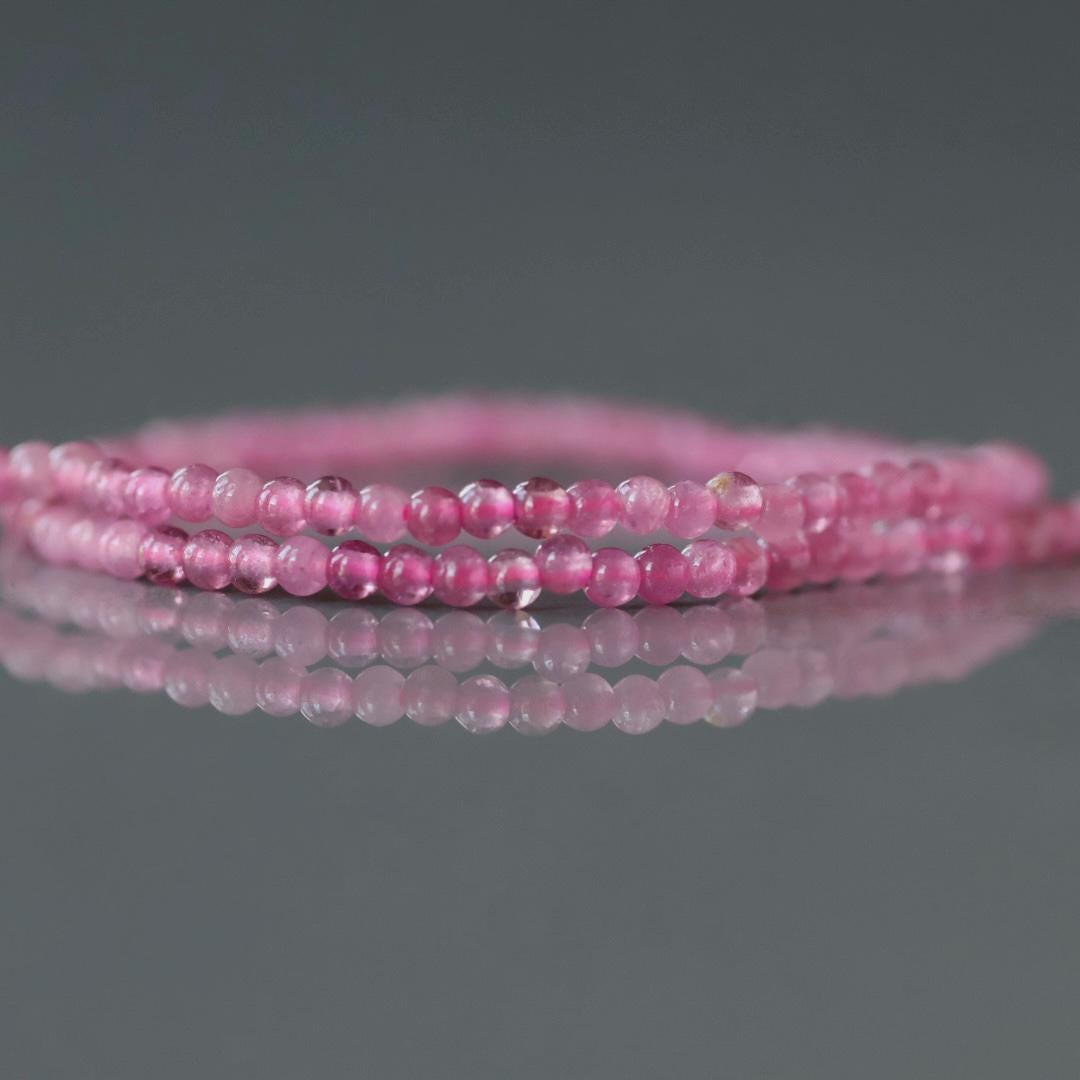 1.8mm Pink Tourmaline Beads – Tiny Smooth Round Natural Gemstone 15" Strand