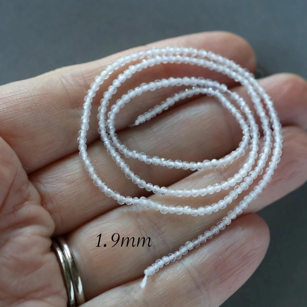 1.9–2mm Rock Quartz Beads – Tiny Faceted Round Natural Gemstone 15" Strand