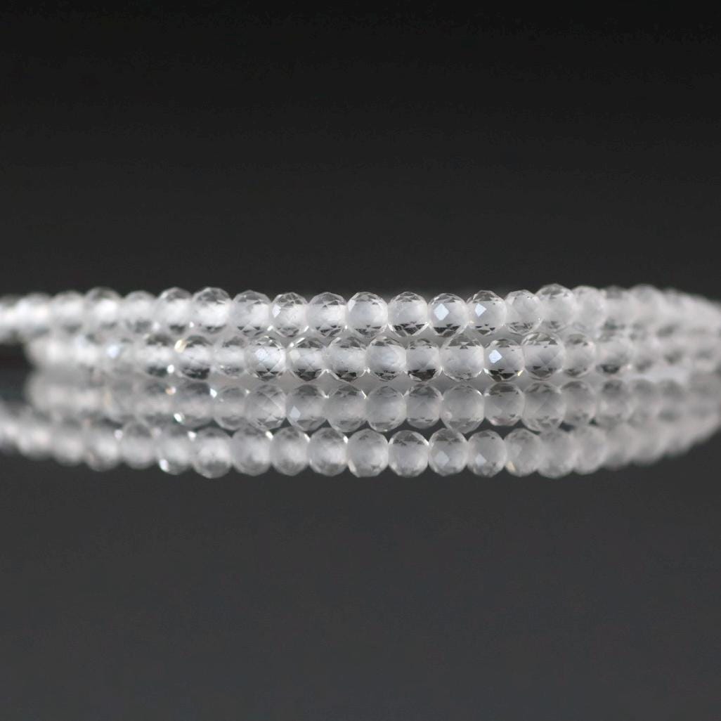 1.9–2mm Rock Quartz Beads – Tiny Faceted Round Natural Gemstone 15" Strand