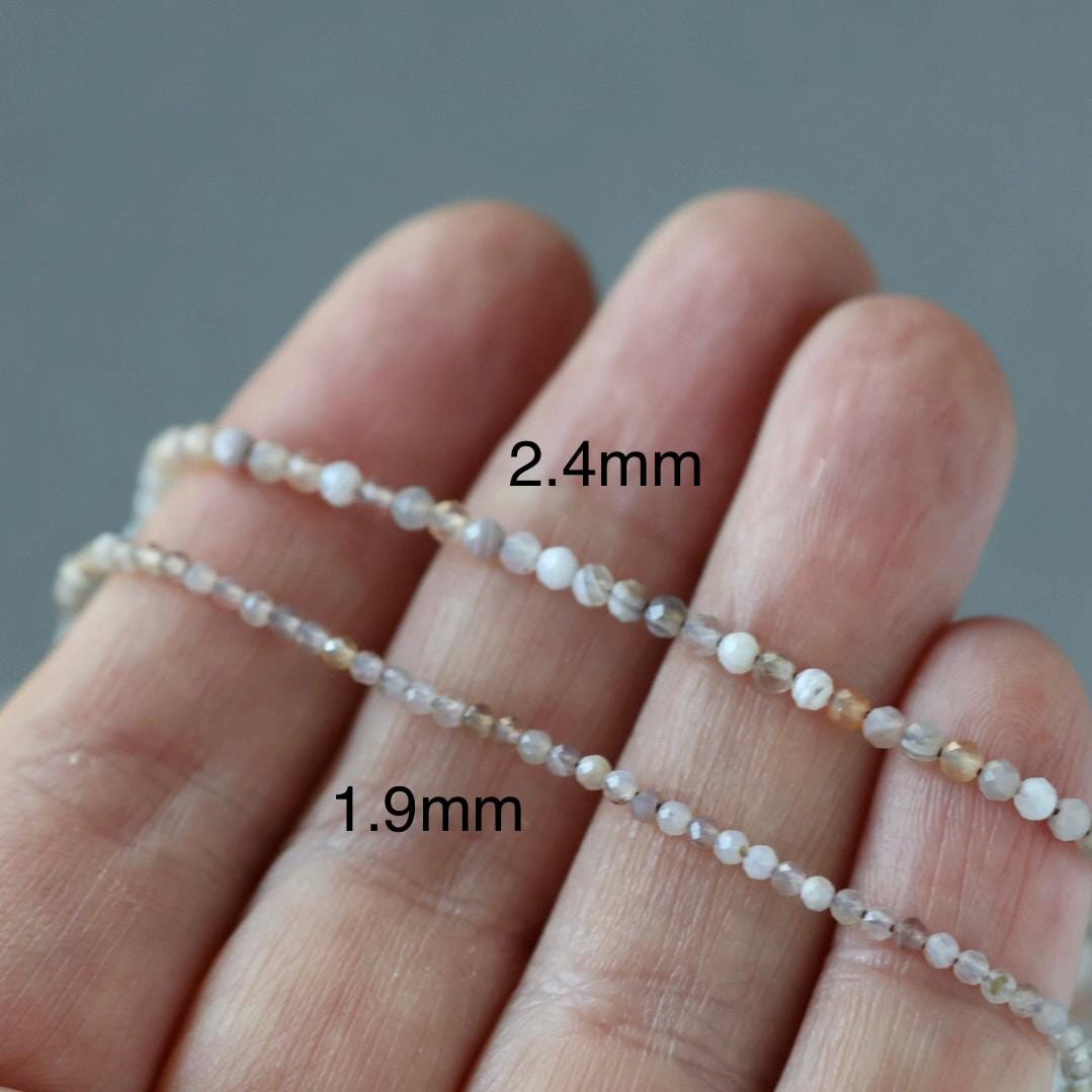 1.9mm 2mm Botswana Agate Beads Faceted Genuine Tiny Agate Beads 15" Gemstone Beads for Jewelry Making Beading Gift for crafter