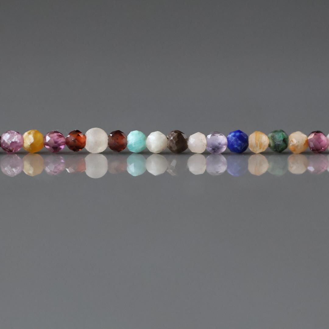 1.9mm 2mm Multi Gemstone Micro Beads - Tiny Faceted Round Natural Gemstone 15" Strand
