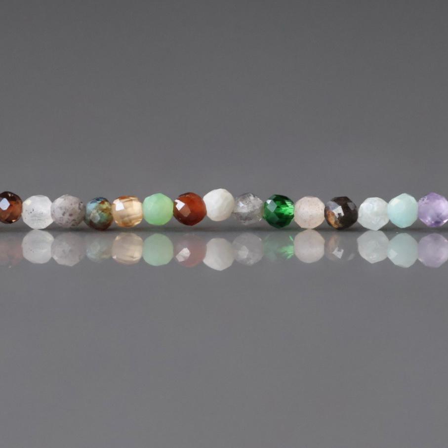 1.9mm 2mm Multi Gemstone Micro Beads - Tiny Faceted Round Natural Gemstone 15" Strand