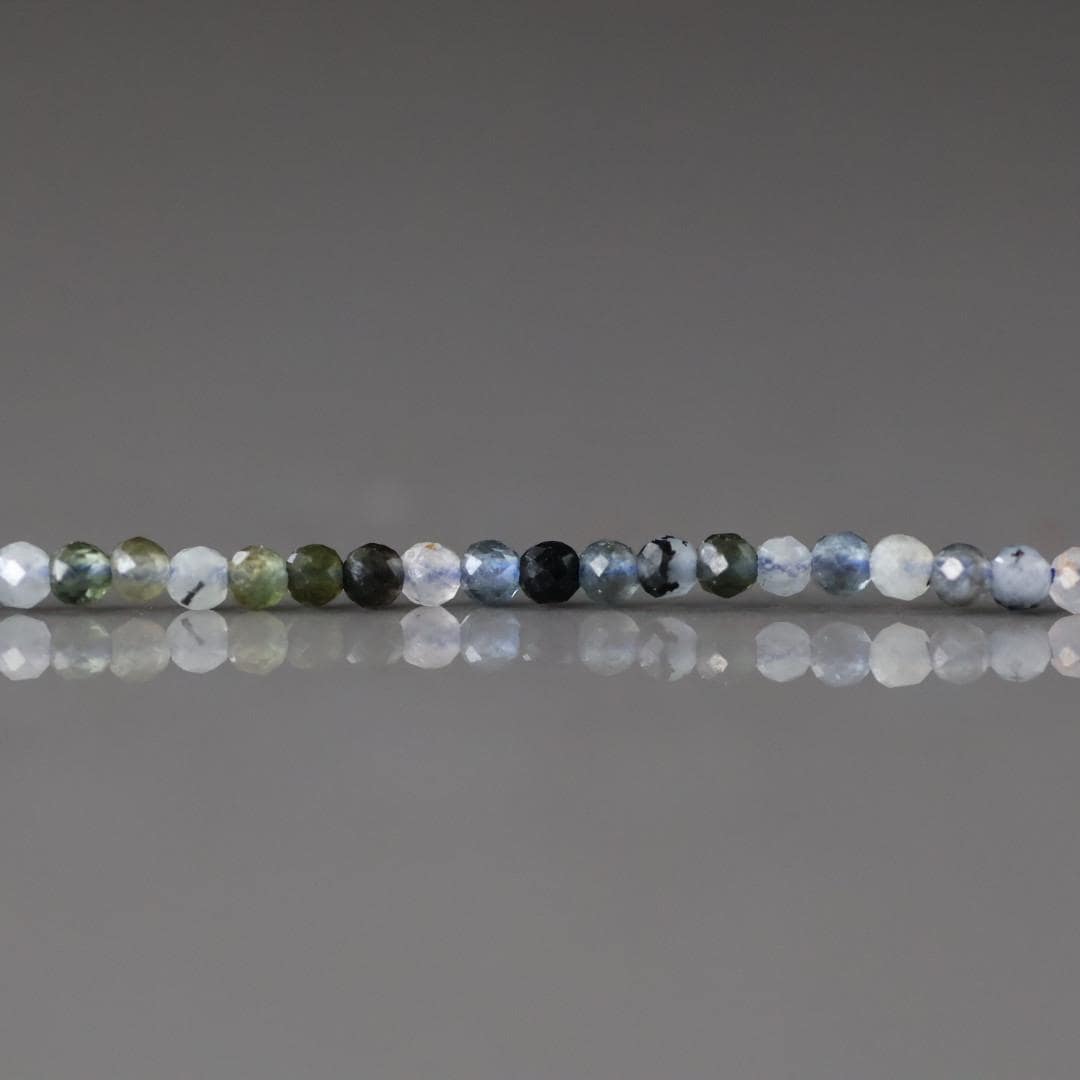 1.9mm Aquamarine with Tourmaline Inclusion Beads – Tiny Faceted Round Natural Gemstone 15" Strand