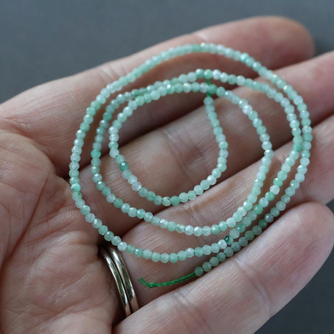 1.9mm Burma Jade Beads - Tiny Faceted Round Jadeite Natural Gemstone 15" Strand