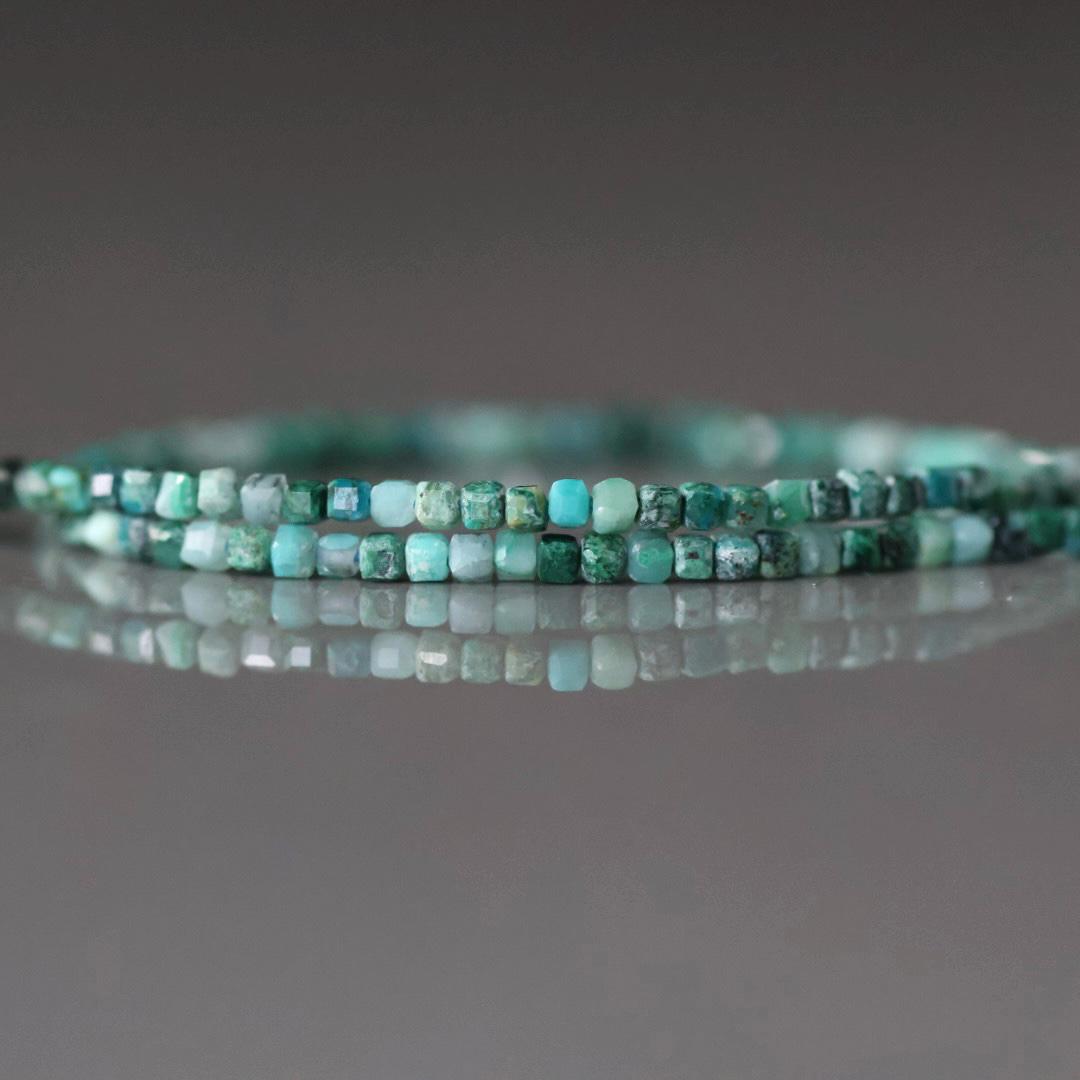 1.9mm Rare Malacholla Cube Beads 15” ( Malachite + Chrysocolla)