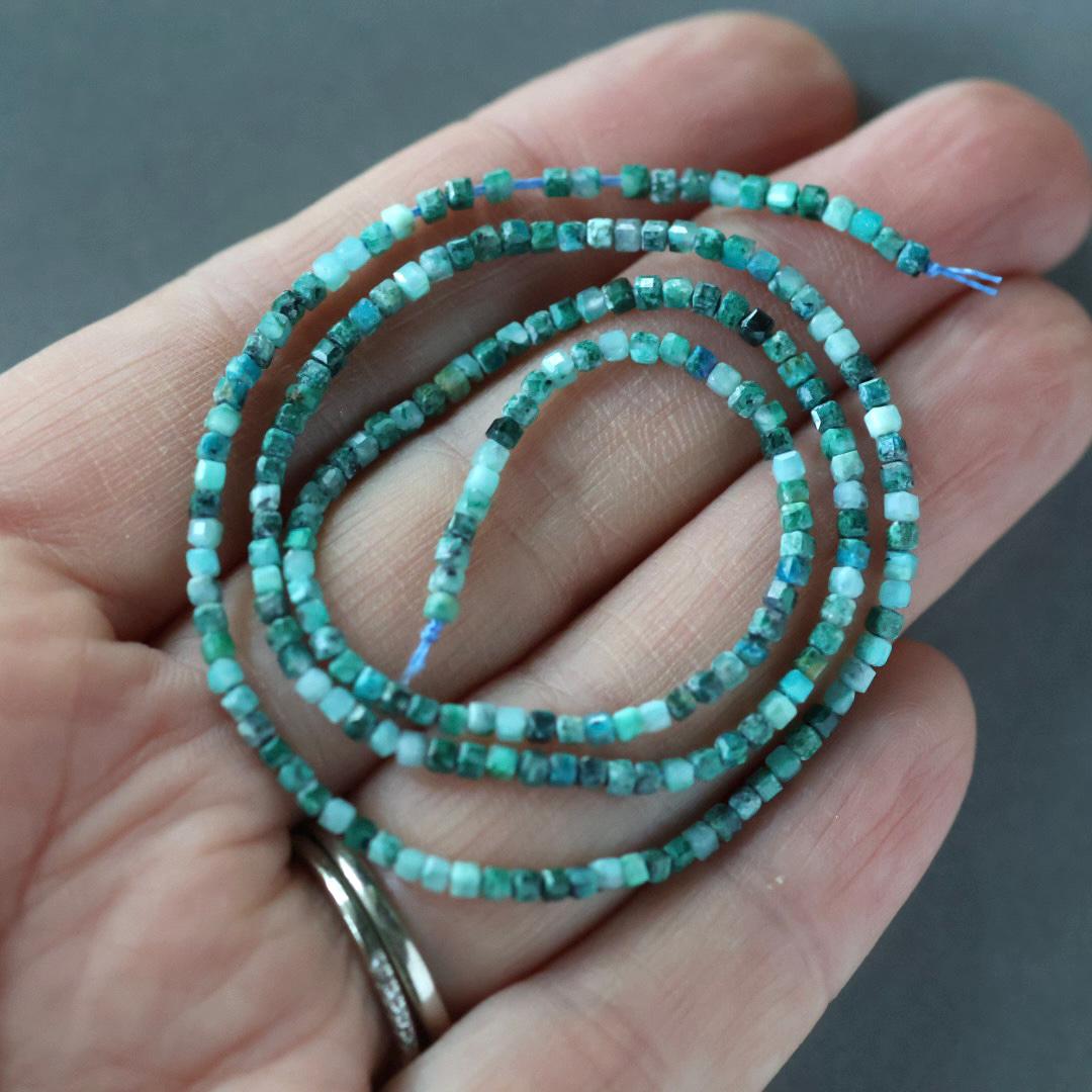 1.9mm Rare Malacholla Cube Beads 15” ( Malachite + Chrysocolla)