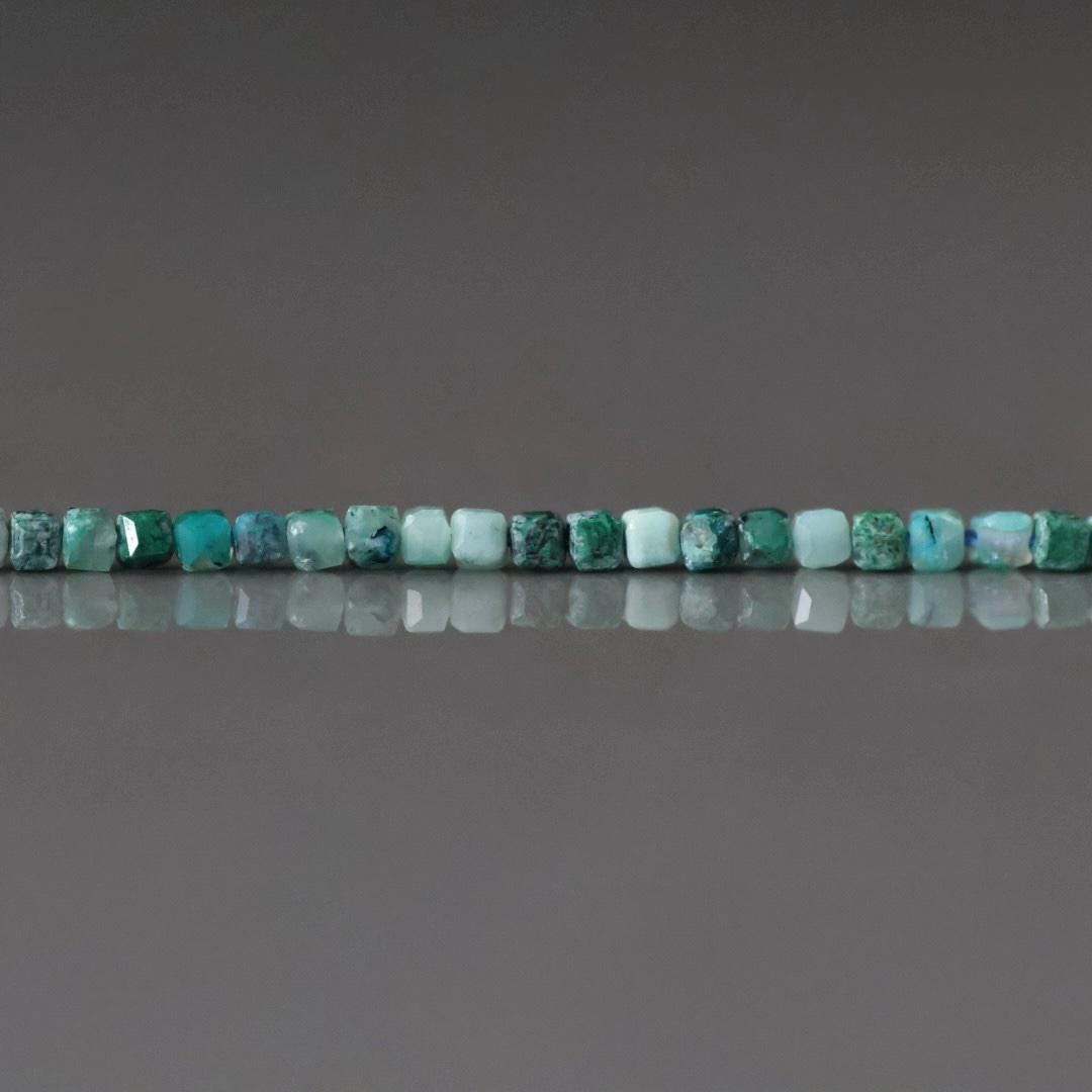 1.9mm Rare Malacholla Cube Beads 15” ( Malachite + Chrysocolla)