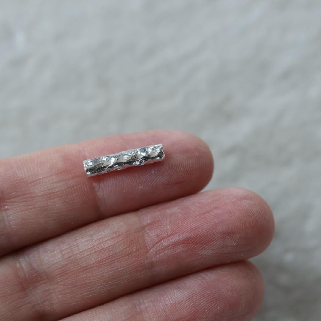1 Thai Karen Hill Tribe Silver Bar Tube Bead Hammered Fine Silver Tube for DIY Jewelry Making