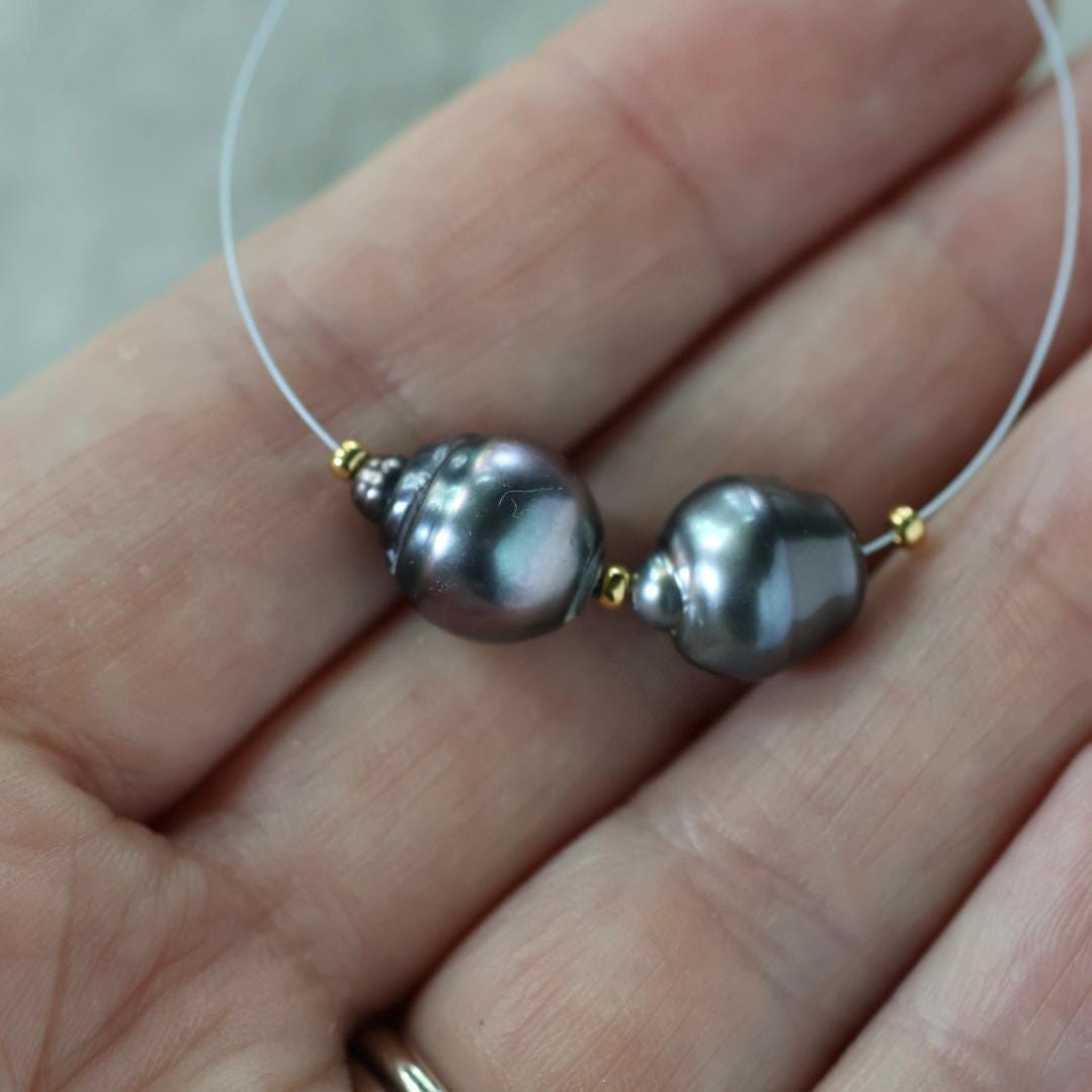 10mm Genuine Gray Tahitian Pearl Beads Baroque Organic 2 PCs DIY Jewelry Making Supplies Earrings
