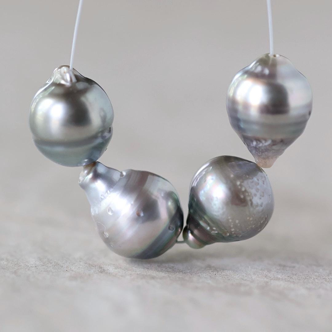 10mm Genuine Silver Gray Tahitian Pearl Beads Baroque Organic 4 PCs DIY Jewelry Making Supplies Earrings