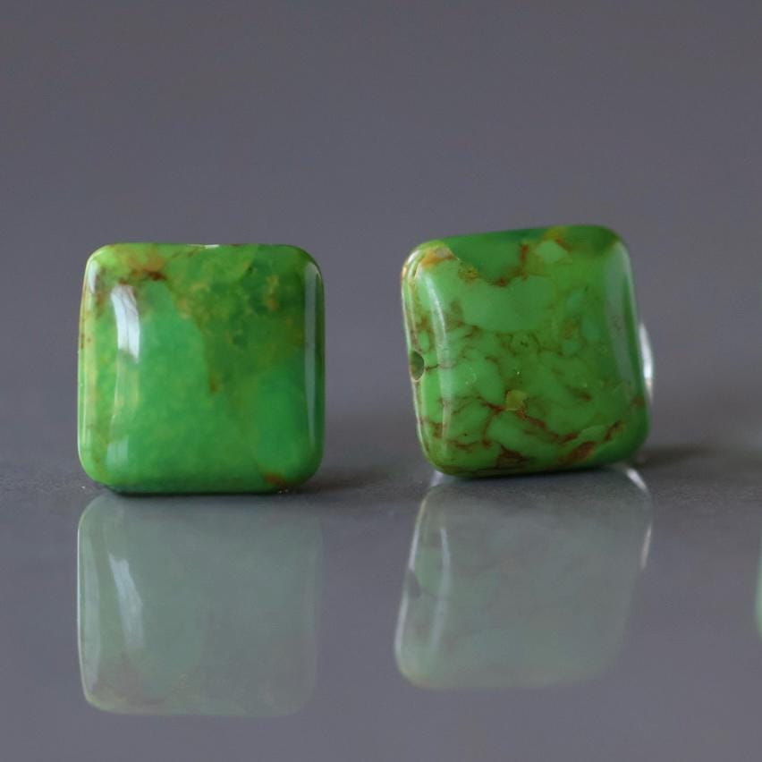 10mm Arizona Turquoise Beads - Square Flat Natural Gemstone