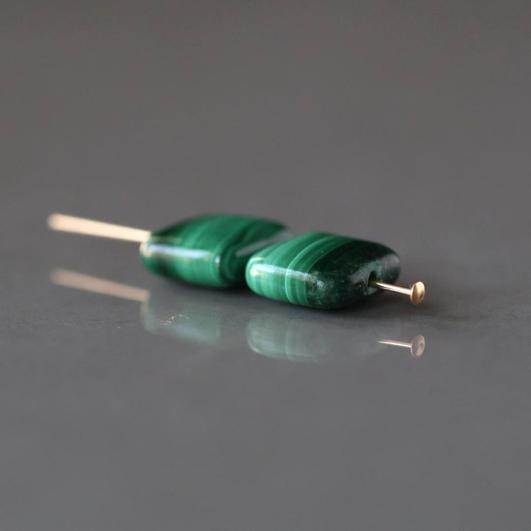 10mm Malachite Beads - Smooth Square Natural Gemstone 2 Pcs