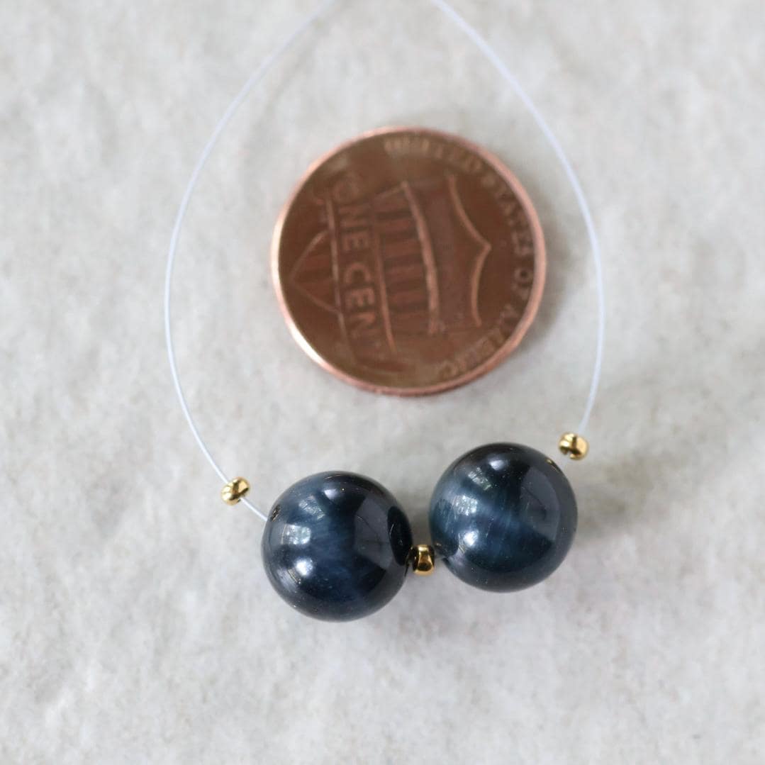 10mm Rare Natural Blue Tigers Eye Beads Round Smooth Pair Hawk Eye Gemstone for DIY Jewelry Making Earrings