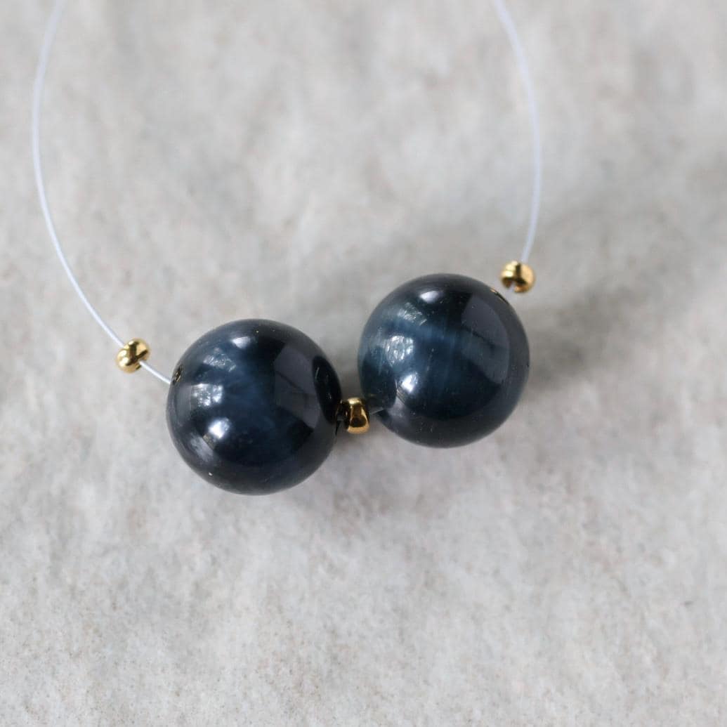 10mm Rare Natural Blue Tigers Eye Beads Round Smooth Pair Hawk Eye Gemstone for DIY Jewelry Making Earrings