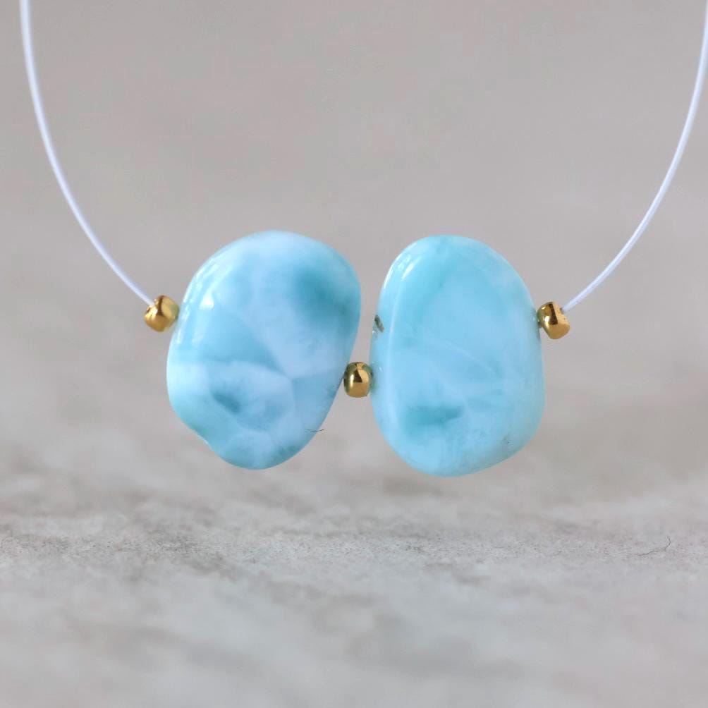 10x14mm Dominican Larimar Flat Oval Beads Smooth Flat Nuggets 2 Piece Gemstone Beads DIY Jewelry Making