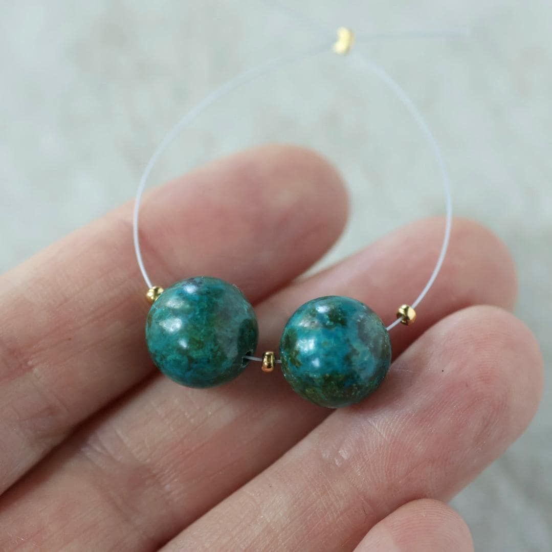11.5mm Rare Malachite Chrysocolla Beads Round Smooth Pair Malacholla Natural Gemstone for DIY Jewelry Making Earrings