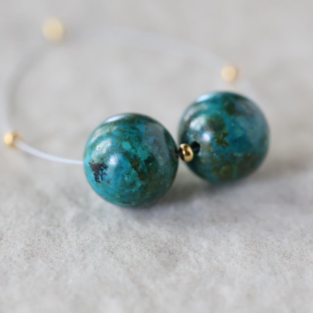 11.5mm Rare Malachite Chrysocolla Beads Round Smooth Pair Malacholla Natural Gemstone for DIY Jewelry Making Earrings