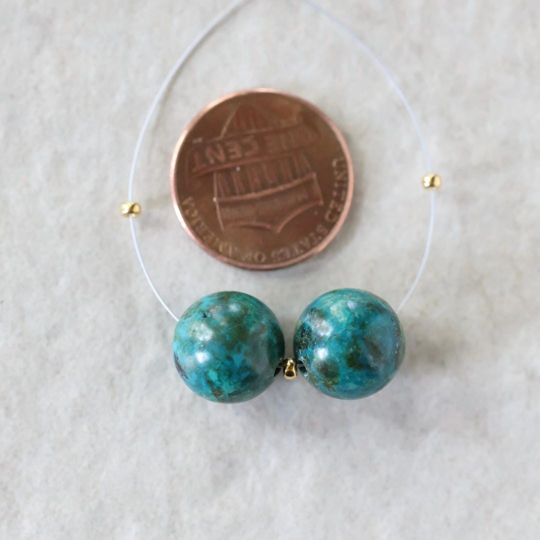 11.5mm Rare Malachite Chrysocolla Beads Round Smooth Pair Malacholla Natural Gemstone for DIY Jewelry Making Earrings