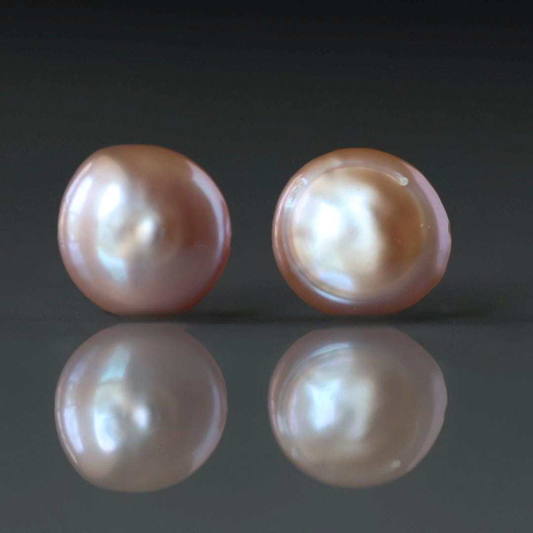 11mm 13mm Baroque Pink Freshwater Pearl Beads - Coin Natural Gemstone 2 Pcs