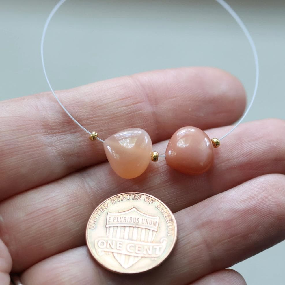 11mm AAA Peach Moonstone Heart Beads Smooth 2 Pcs Natural Gemstone for DIY Jewelry Making Necklace Earrings Supplies