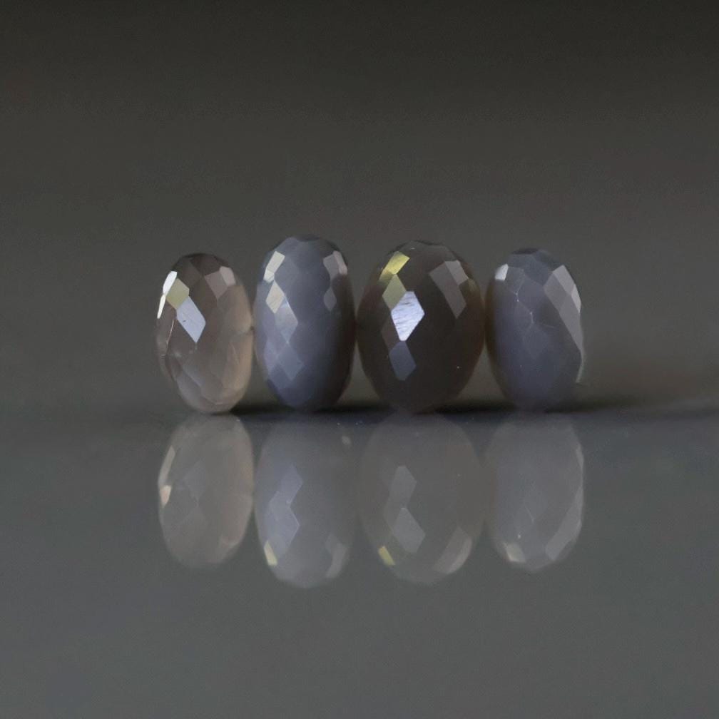 11mm Dark Gray Moonstone Beads - Faceted Rondelle Natural Gemstone 4 Pcs