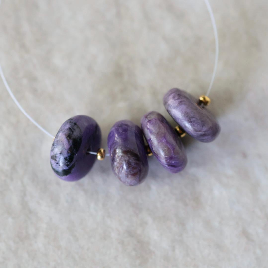 11mm Large AAA Russian Charoite Beads Smooth Rondelle 4 Pcs Natural Gemstone for DIY Jewelry Making Supplies Earrings