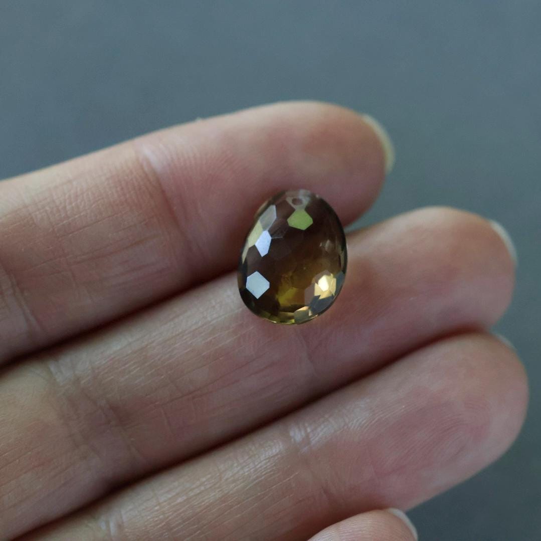 11x14mm Bi Color Dark Citrine Bead - Faceted Oval Natural Gemstone 1 Pc