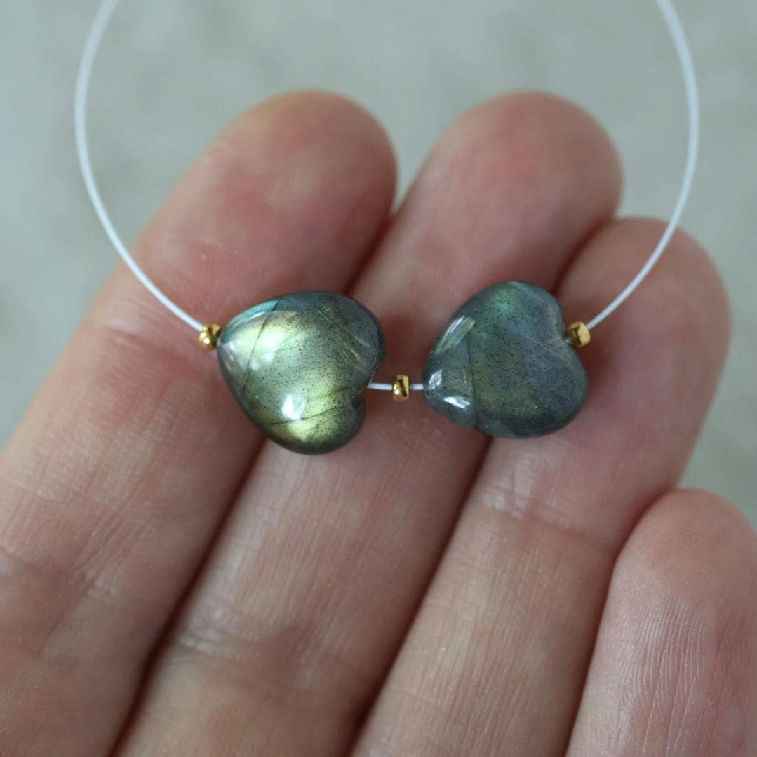 12mm AAA Rainbow Fire Labradorite Heart Beads Smooth 2 Pcs Natural Gemstone for DIY Jewelry Making Earrings Supplies
