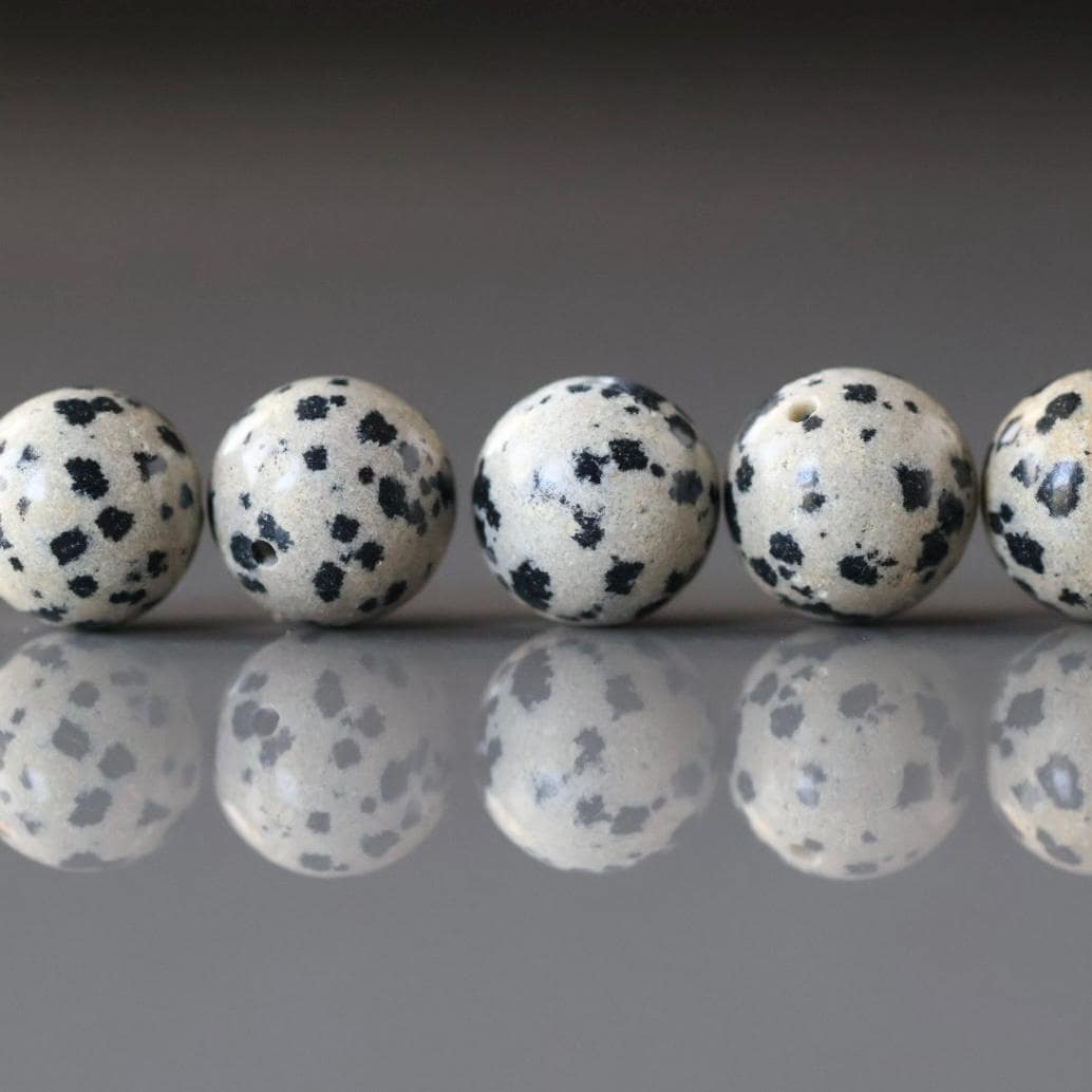12mm Dalmatian Jasper Beads - Smooth Round Natural Gemstone