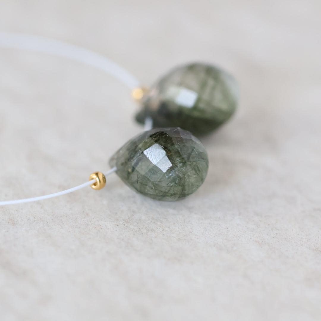 12mm Rare Green Rutilated Quartz Briolette Beads Faceted Teardrops Drops Rutile Natural Gemstone for DIY Jewelry Making