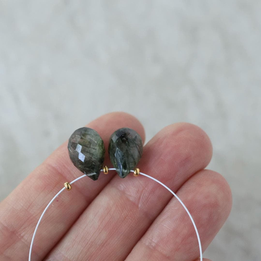 12mm Rare Green Rutilated Quartz Briolette Beads Faceted Teardrops Drops Rutile Natural Gemstone for DIY Jewelry Making
