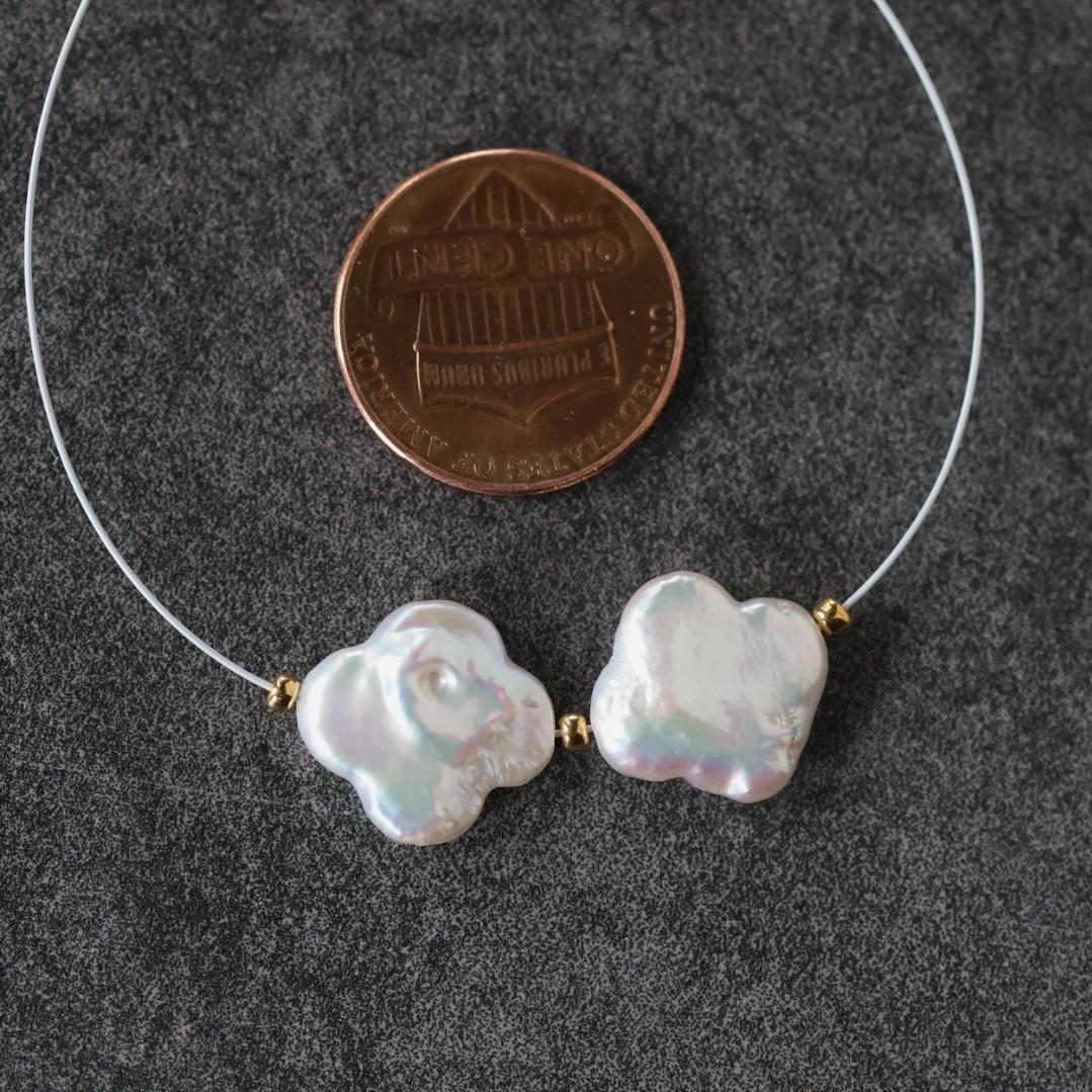 13mm AAA Freshwater Pearl Clover Beads Pair White Baroque Pearls 2 PCs DIY Jewelry Making