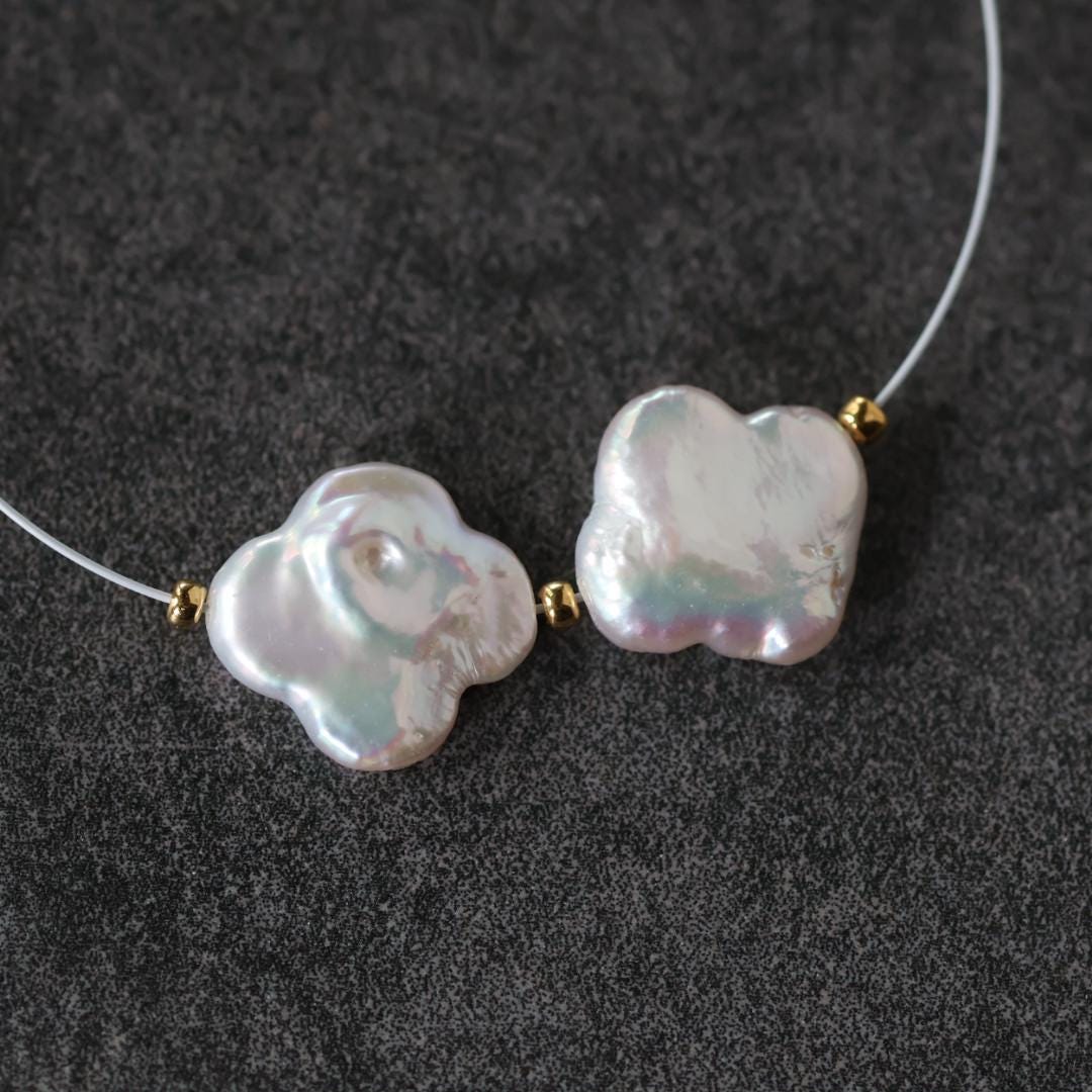 13mm AAA Freshwater Pearl Clover Beads Pair White Baroque Pearls 2 PCs DIY Jewelry Making