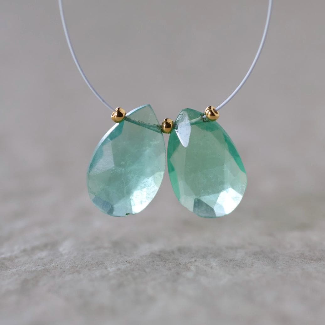 16mm Natural Green Fluorite Briolette Beads Faceted Teardrop Pair Gemstone for DIY Jewelry Making Earrings