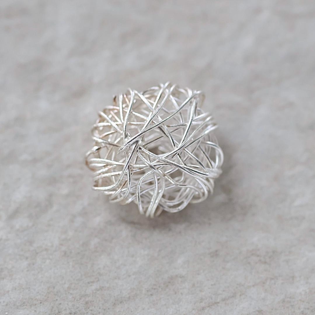 18mm Thai Karen Hill Tribe Silver Bead Tangled Wired Nest Hand Woven Ball Coin Charm Pendant