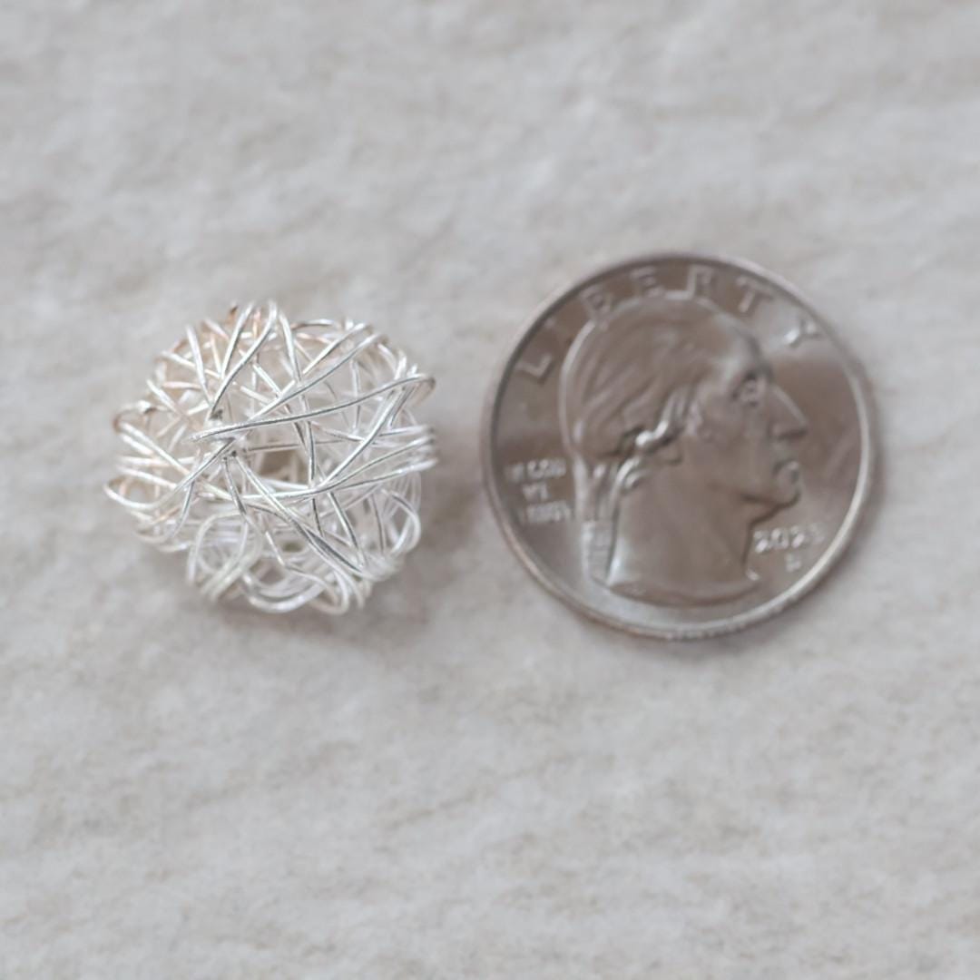 18mm Thai Karen Hill Tribe Silver Bead Tangled Wired Nest Hand Woven Ball Coin Charm Pendant