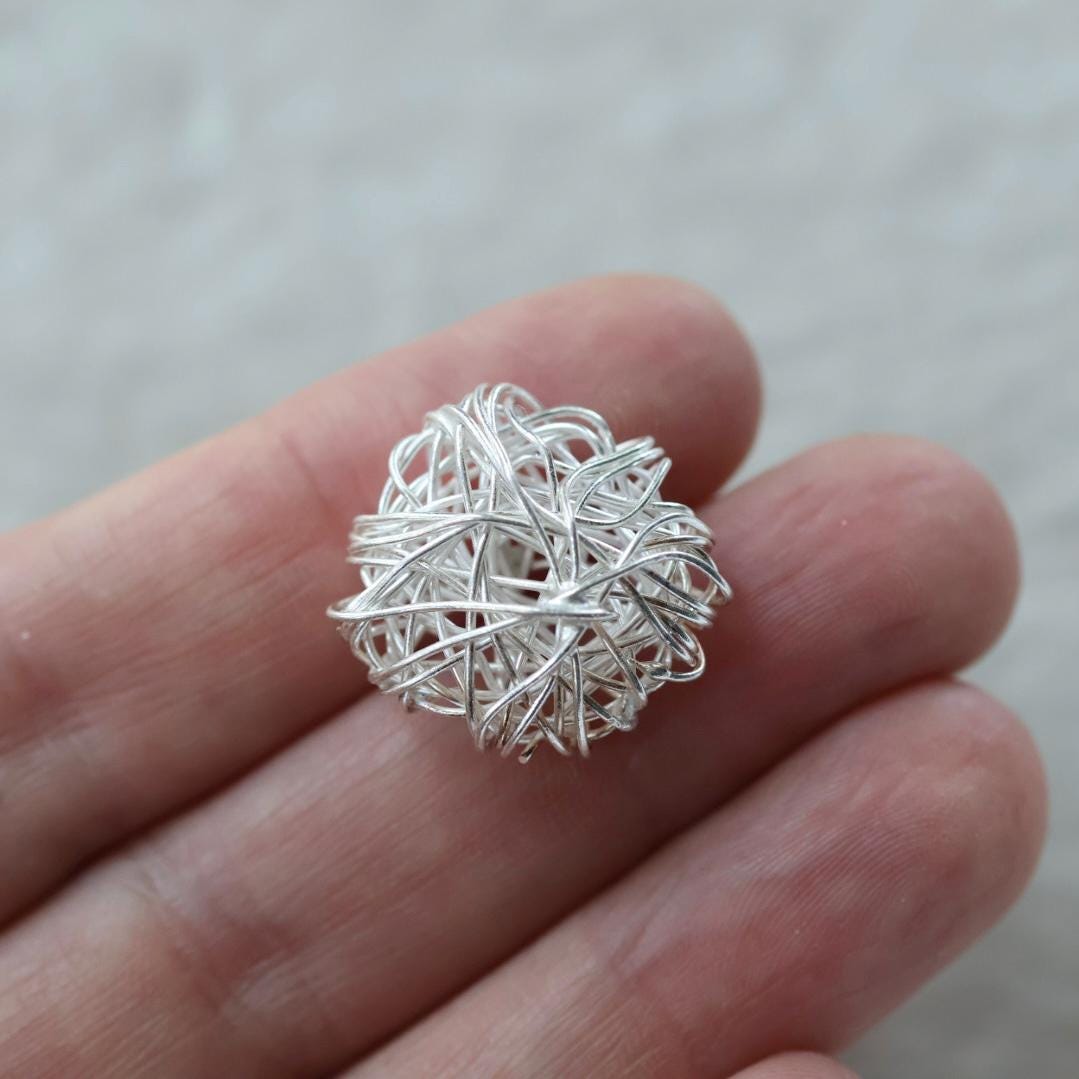 18mm Thai Karen Hill Tribe Silver Bead Tangled Wired Nest Hand Woven Ball Coin Charm Pendant