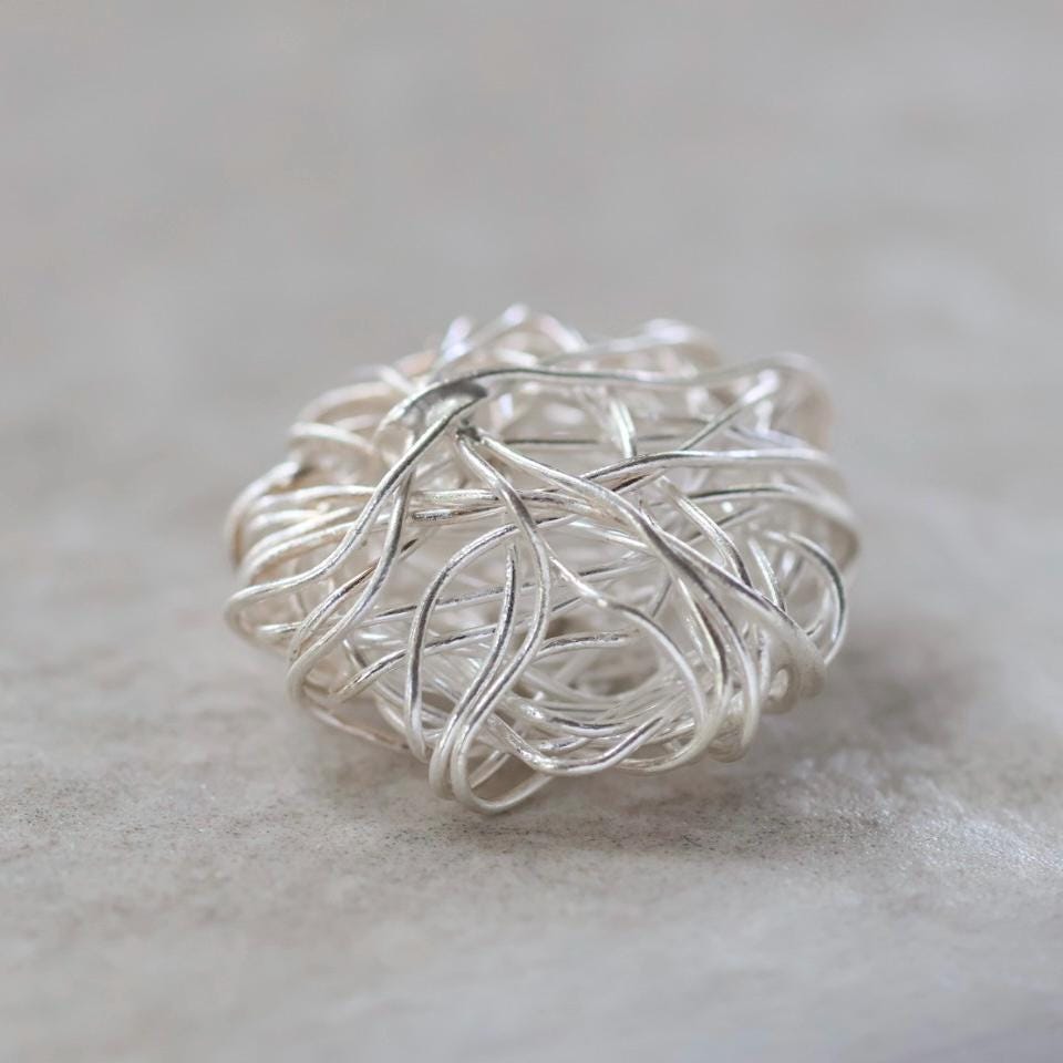 18mm Thai Karen Hill Tribe Silver Bead Tangled Wired Nest Hand Woven Ball Coin Charm Pendant