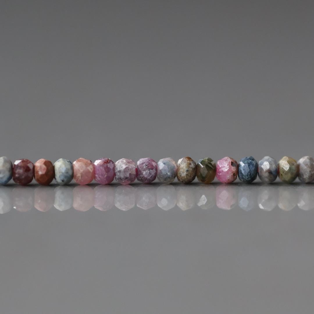 2–3mm Ruby Sapphire Beads – Faceted Rondelle Micro Gemstone - 4" Strand