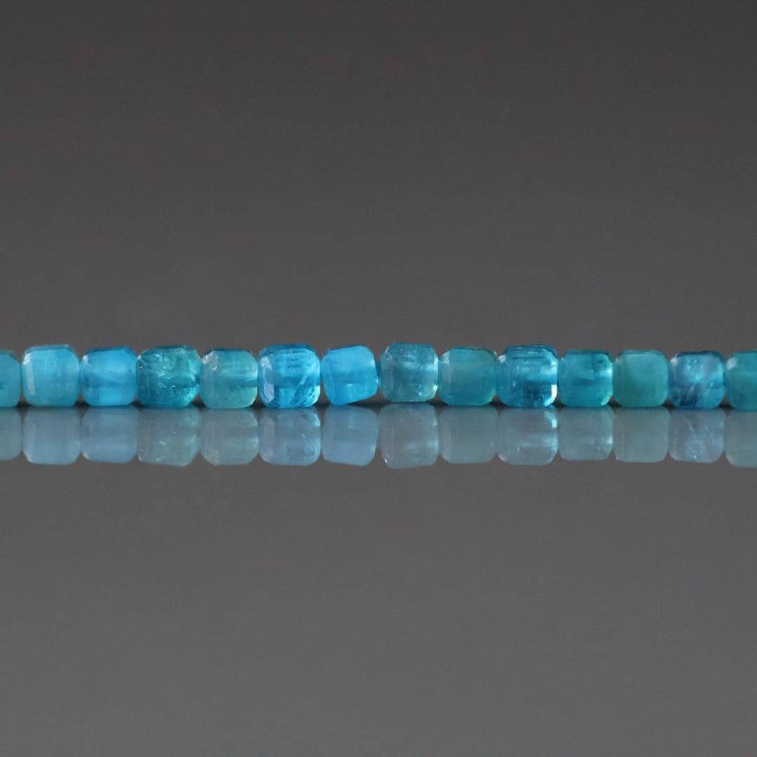 2.5mm Blue Apatite Beads – Tiny Faceted Cube Natural Gemstone 15" Strand