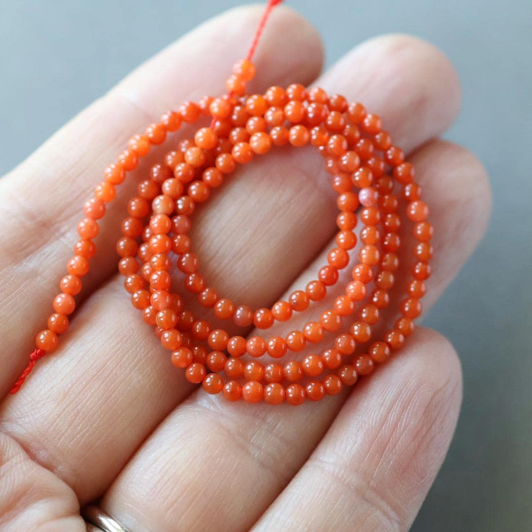 2.5mm Carnelian Beads – Tiny Smooth Round Natural Gemstone 15" Strand
