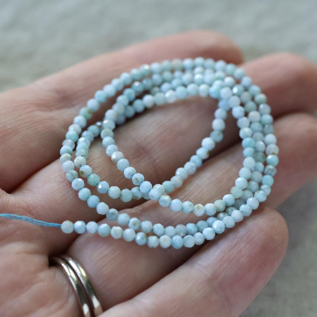2.5mm Dominican Larimar Beads - Tiny Faceted Round Natural Gemstone 15" Strand